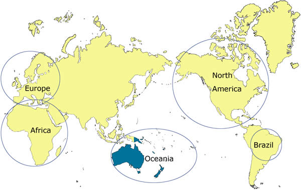 World map showing current pollinator initiatives